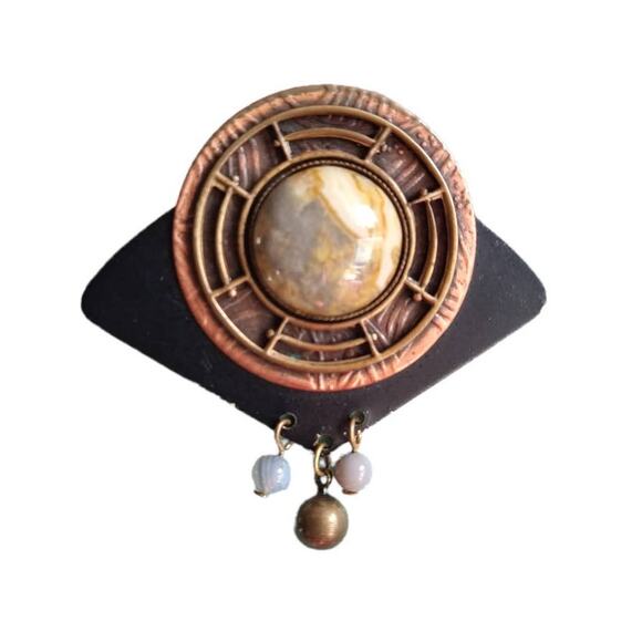 Vintage Jewelry - Vintage Modernist Abstract Brooch Handcrafted Art Copper Bronze Brass Pin